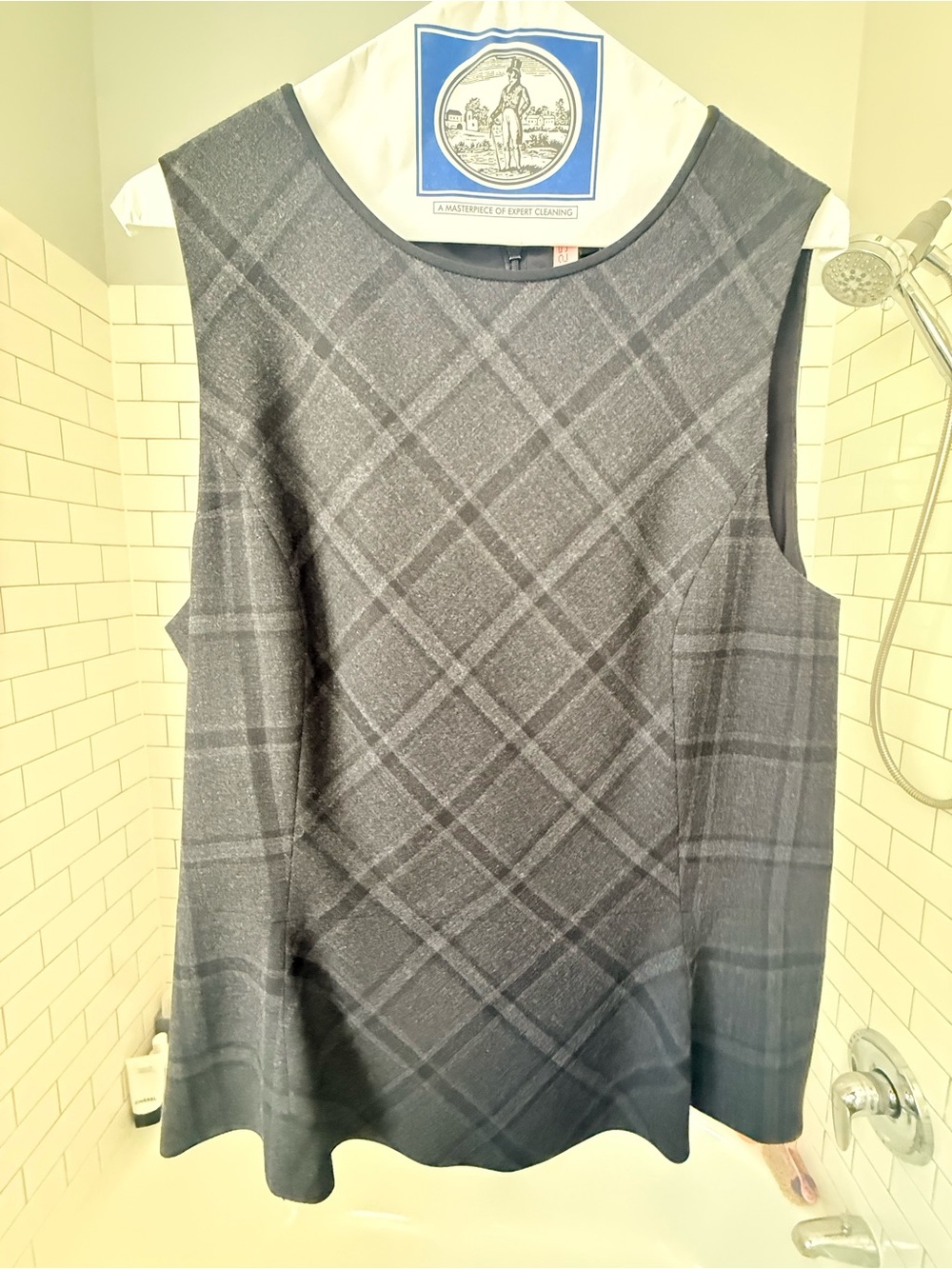 Theory Sleeveless Plaid A-Line Top in Charcoal and Black